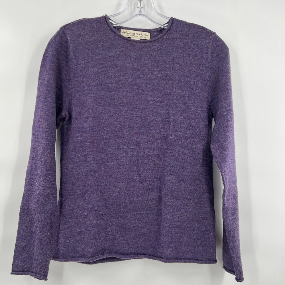 David Brooks 100% Italian Merino Wool Pullover Sweater Knitted Crewneck Purple S